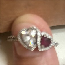Silver Tone Double Heart Halo Bypass Ring Cle...