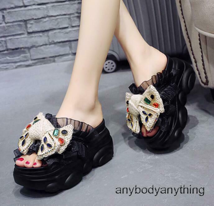 PANTOFOLA D’ORO Pantofole estive slip on da donna dolce fiocco punta aperta plateau tacco alto zeppa