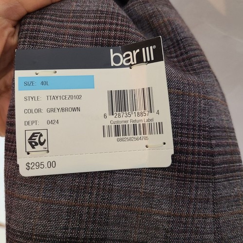 Bar III Mens 40L Brown Gray Plaid Lined Slim-Fit Stretch Sport Coat Blazer NWT - Picture 7 of 11