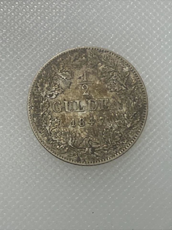 1847 Bavaria 1/2 Gulden AA - Image 2 of 2