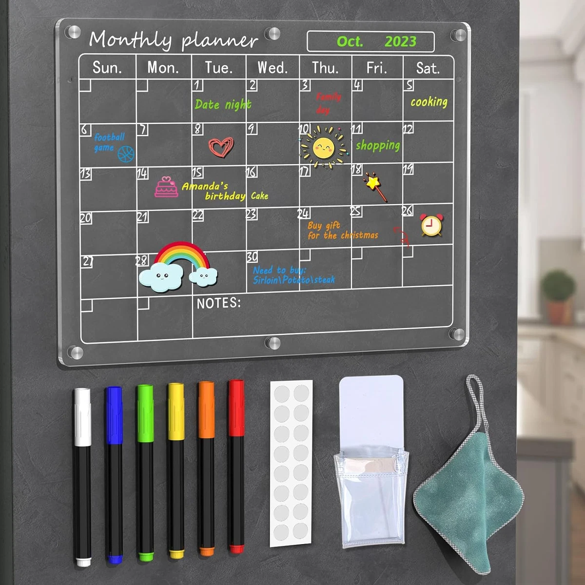 Acrylic Calendar for Fridge,Magnetic Calendar for Refrigerator,1Pack  12"X16" Cle | eBay