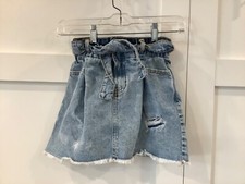 Zara Girl  s Distressed Blue Denim Belted Skirt Raw Hem Girls Size 9