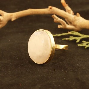 Authentic Beautiful Fire Rainbow Moonstone Ring Yellow Gold Plated Collet Adjustable Ring