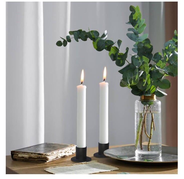 Set of 4 Black Round Taper Candle Holders, 2" Base, Primitive, Metal, Holder