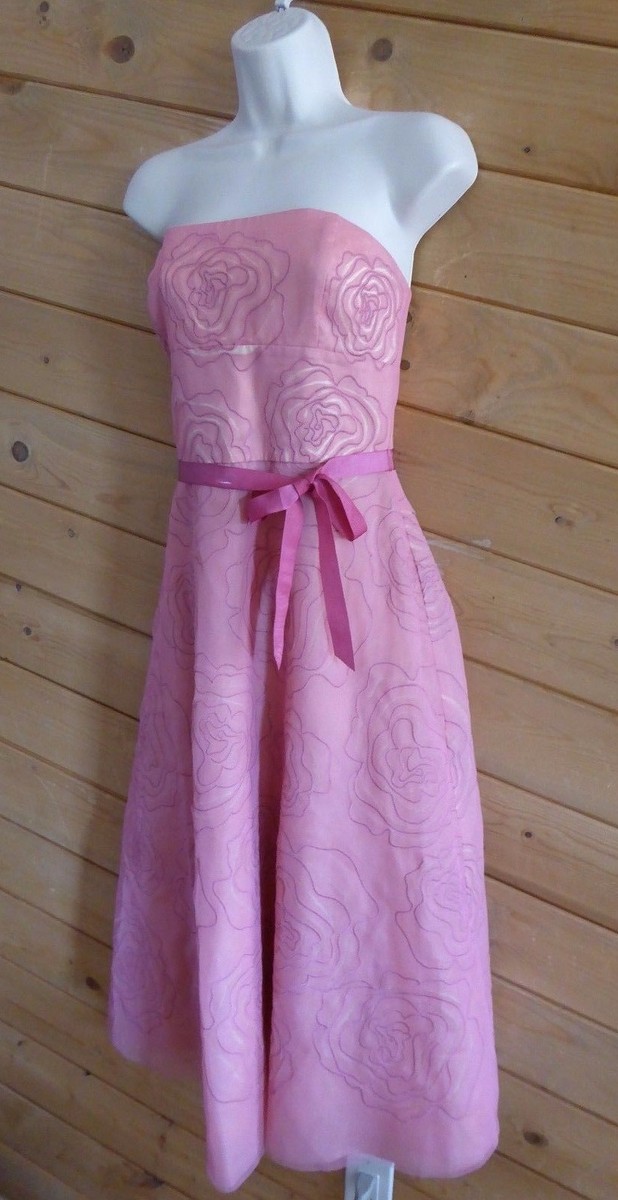 BCBG Max Azria Size 8 Pink Rose Floral Belted Strapless