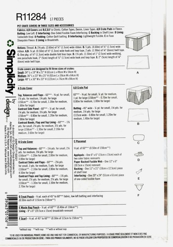 Fundas y accesorios para cajas para mascotas Simplicity R11284 patrón de costura sin cortar - Imagen 2 de 2
