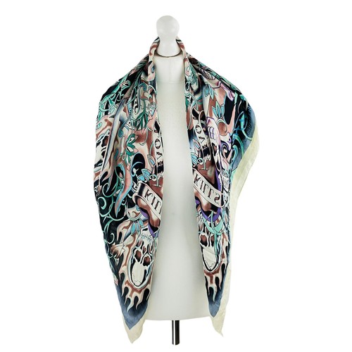 Ed Hardy Silk Scarf Floral Multicoloured Skull Uk One Size
