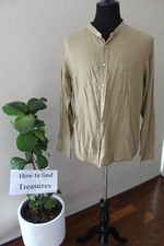 GZ 11) SIZE L UNIQLO BEIGE LONG SLEEVE COLLAR BUTTON FRONT COTTON DRESS SHIRT