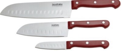 Masterchef DuraCut Stainless Steel Santoku Knives with ABS Handles, Red