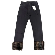 ZARA WOMAN PREMIUM DENIM COLLECTION VINTAGE HIGH RISE JEANS WITH FAUX FUR HEM 4