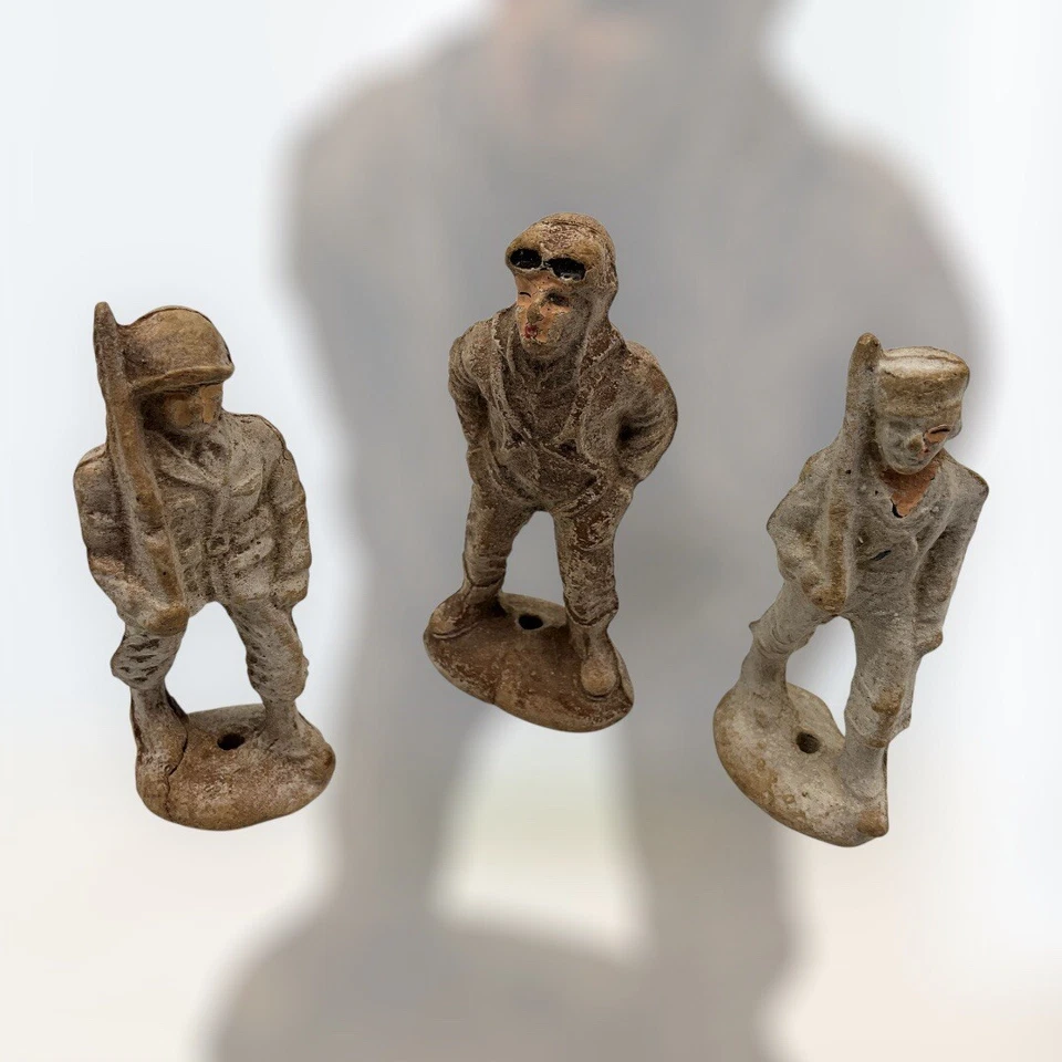 Lineol Vintag Sawdust World War Il Toy Soldier Figures 1930s/40s Lot of 3 MCM - Image 2 of 4