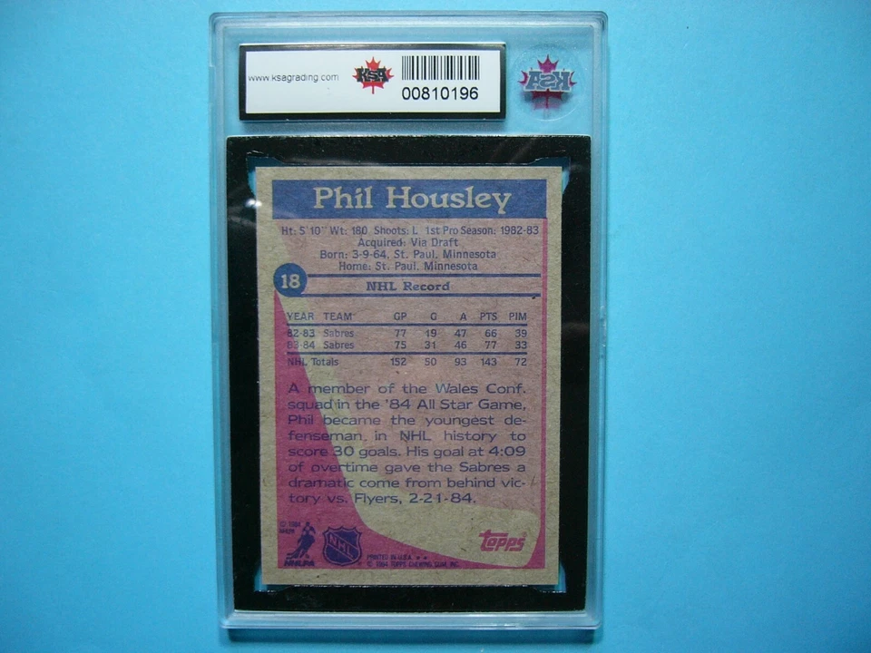 1984/85 TOPPS NHL HOCKEY CARD #18 PHIL HOUSLEY KSA 8.5 NM/MT+ SHARP+ 85/85 TOPPS - Image 2 of 2