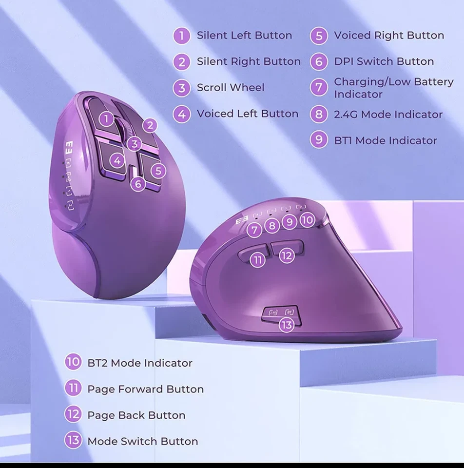 Ergonomic Mouse Silent Wireless, Bluetooth USB connection, Apple Mac and Windows - Image 2 of 4