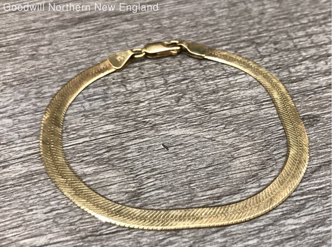14K Yellow Gold Flat Herringbone Chain Bracelet 7" Long 4.8mm Wide 4