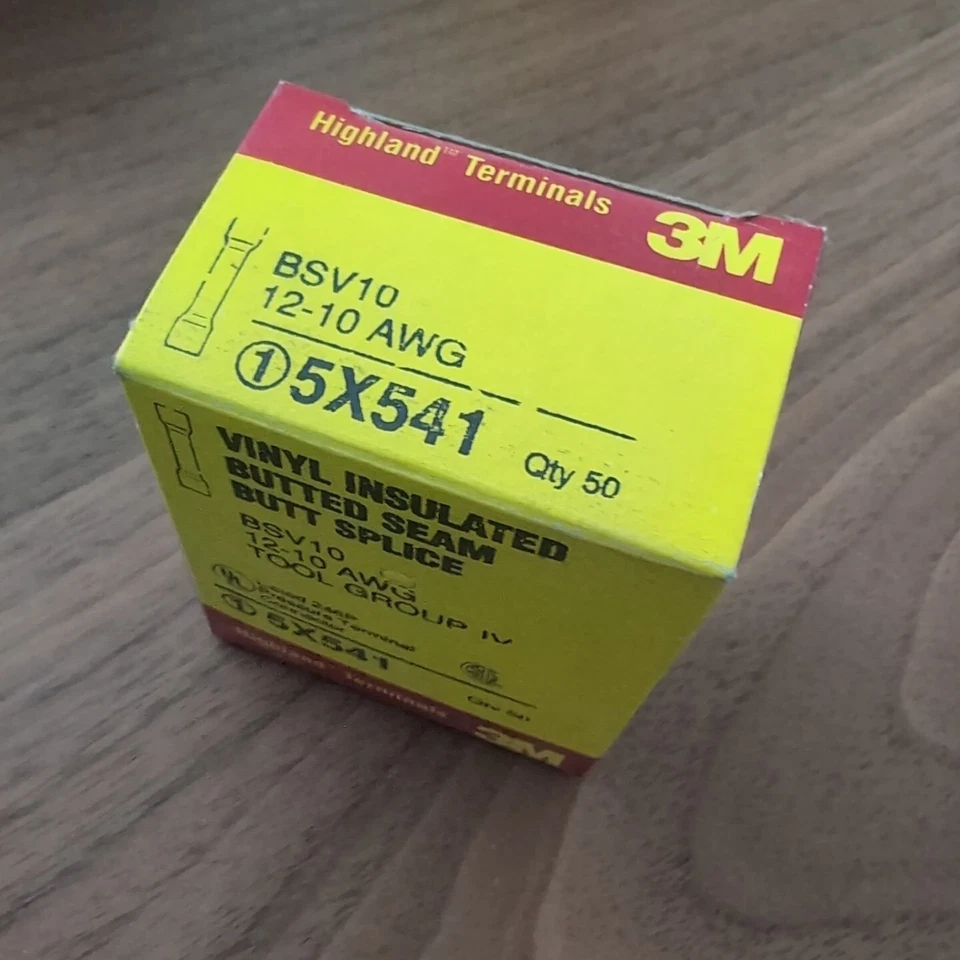 3M Yellow Butt Splice Crimp Connectors Box of 50 - 12-10 AWG BSV10 5X541 - Image 2 of 3