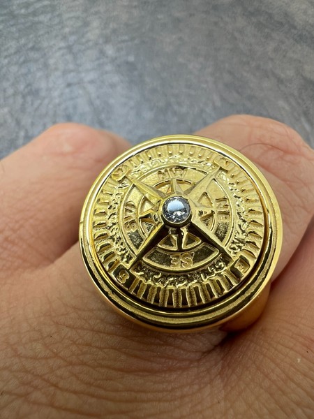 Alternate view of Mens Real 14k Gold Plated 925 Silver Sailor Navigational North Star Compass Ring