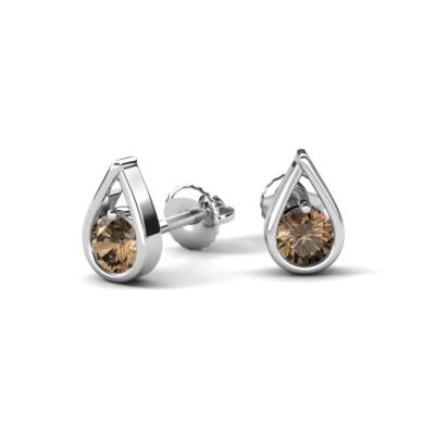 Round Smoky Quartz 4.00 mm Tear Drop Solitaire Women Stud Earrings JP:340476