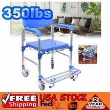 350lbs Commode Wheelchair Assist Mobility Medical Transport Rolling Shower Chair