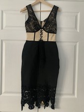 bodycom dress Prettylittlething size 8 tie bodice lace trim Christmas outfit 