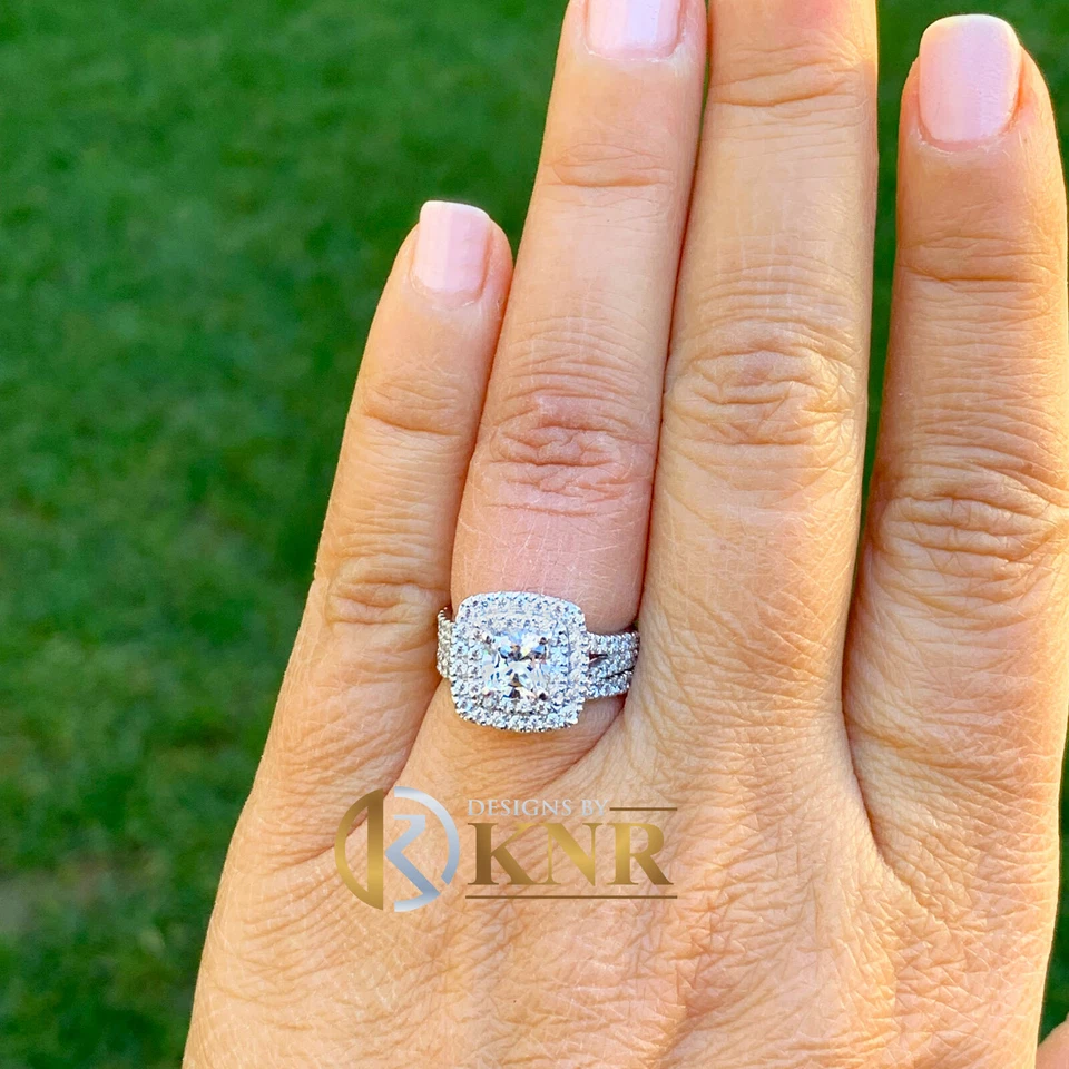 IGI CERTIFIED 14K WHITE GOLD CUSHION CUT DIAMOND ENGAGEMENT RING HALO 2.00CTW - Image 3 of 4