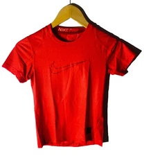 Nike Pro Boys' Stripes Short Sleeve Shirt Training Top, Red, Small