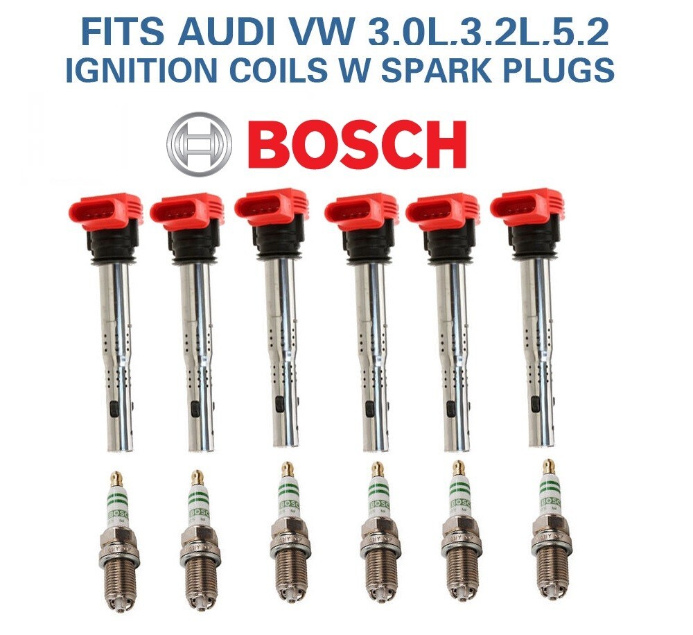 BOSCH  Engine Ignition Coil  BOSCH Spark Plug Set 12pc Kit Audi VW 3.2L