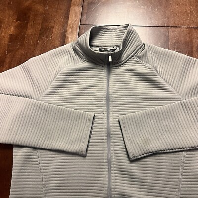 Adidas Jacket Womens Large Gray Ribbed Zip Up Outdoors Run Workout Thumb Holes
