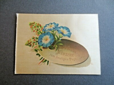 Seidenkarte GEBURTSTAGSGRÜSSE DEUTSCHE Künstlerpalette Morning Glory Blumen 