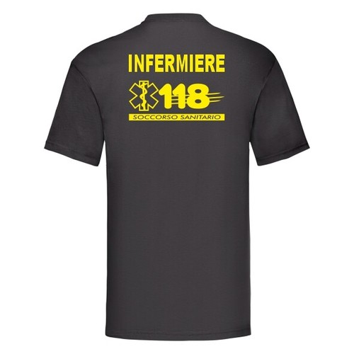 MAGLIA T-SHIRT CON STAMPA 118 INFERMIERE COLORE NERA | eBay