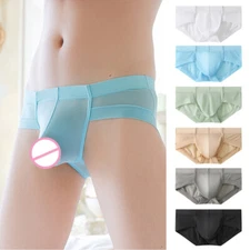 Men's Panties Ice Silk Men Underwear Men's Shorts with Lace Low-Rise U Pouch