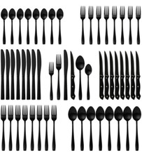 48-Piece Spoon, Steak Knife and Fork Sets – Black Titanium Coated, BPA-Free