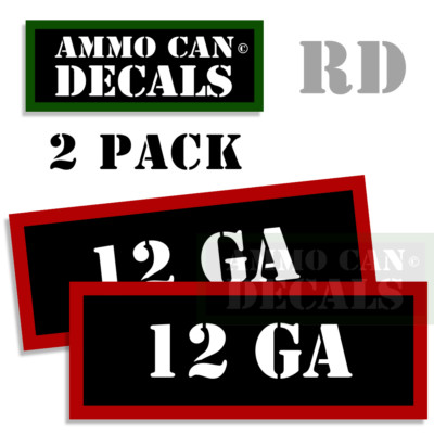 12 GA Ammo Can Stickers 12 GAUGE Ammunition Gun Case Labels Decals 2 pack RED 3''