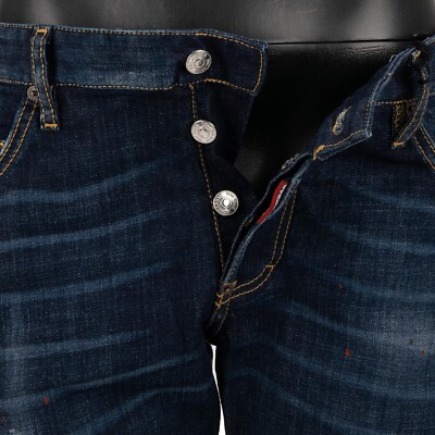 DSQUARED2 Distressed SEXY TWIST JEAN 2 Rugby Logo Jeans Pants Blue