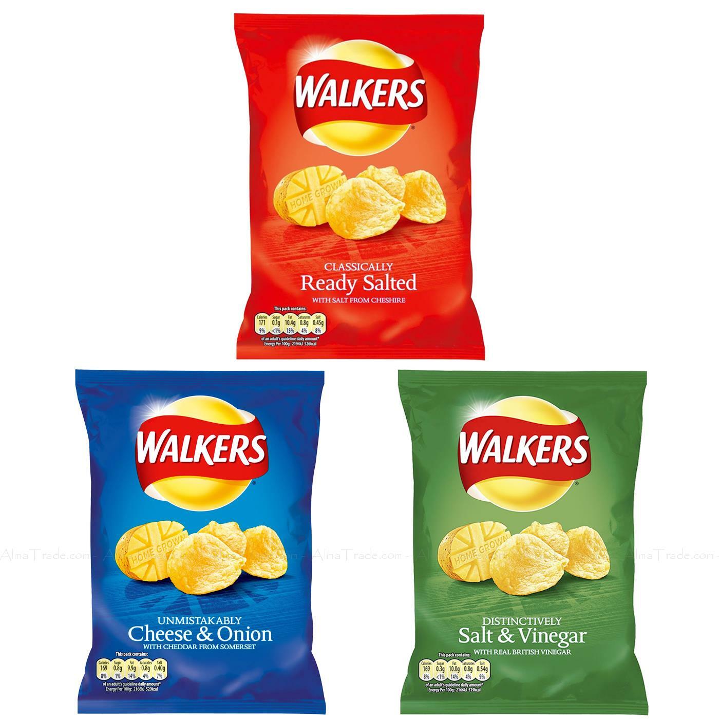 Walkers Crisps Mix Variety Classic Salt Cheese Onion Vinegar Chip Box Pack of 60 eBay