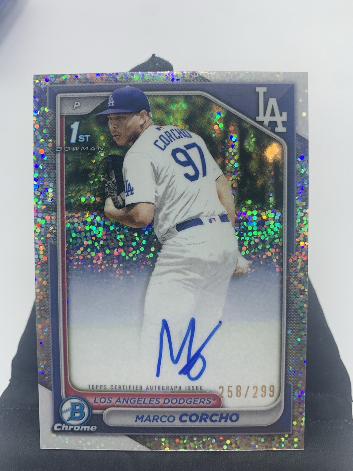 /299 MARCO CORCHO 2024 BOWMAN CHROME AUTO 1ST SPECKLE REFRACTOR LA DODGERS F1
