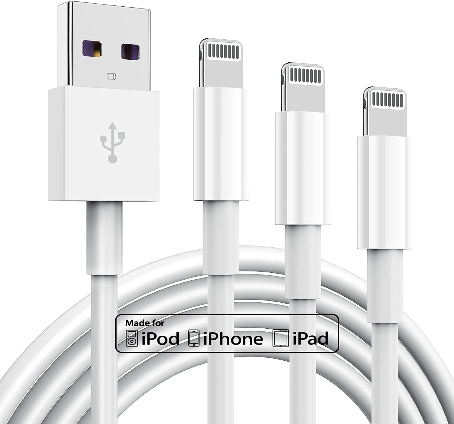 3 Pack Apple Mfi Certified Charger Cable, Apple Lightning to USB Cable Cord, 2.4