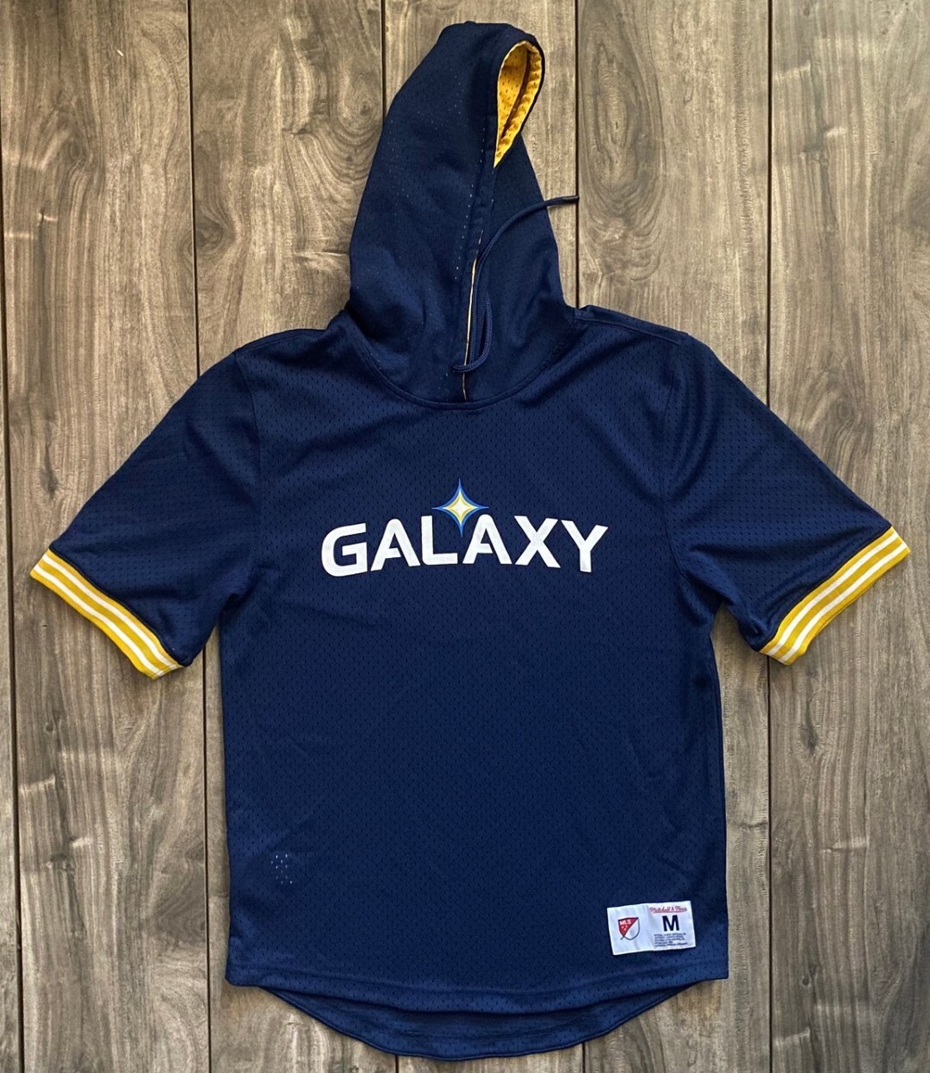 LA Galaxy MLS Soccer Mitchell Ness Short Sleeve Mesh Pullover Hoodie  Men's M