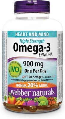120-Count Triple Potency Omega-3, 900mg Softgels - Gluten-Free & No Aftertaste
