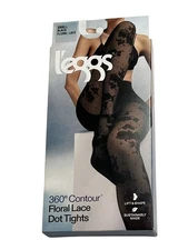 L'eggs 360 Contour Floral Lace Dot Tights in Black