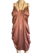 Pretty Little Things Cocoa Satin Ruched Women's Dress 16 NWT Brown