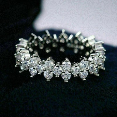 2.30Ct REAL MOISSANITE Full Eternity Engagement Band Ring 14K White Gold Plated