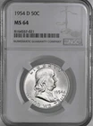 1954-D  50C FRANKLIN SILVER HALF DOLLAR  "DENVER"  NGC MS64 #8164557-021
