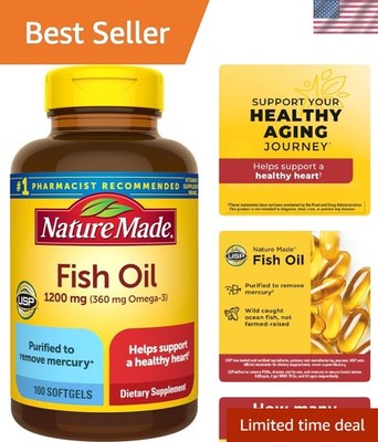 Omega-3 Fish Oil 1200mg Softgels for Heart Health, Non-Color Added, 100 Count