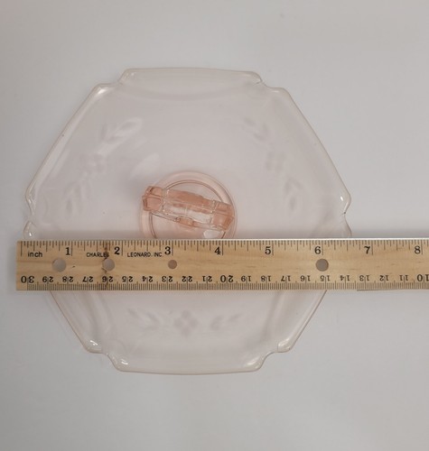 Vintage Pink Floral Etched Depression Glass Center Handle Caddy Tray Hexagon - Picture 5 of 7
