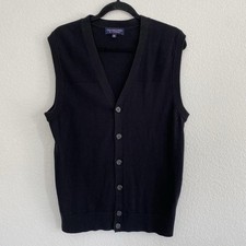 Roundtree Yorke Mens M Black Button-Front 100 Cotton Sweater Vest Preppy Fall