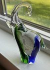 Murano Italian Art Glass Elephant Blue & Green 5.5” Beautiful!