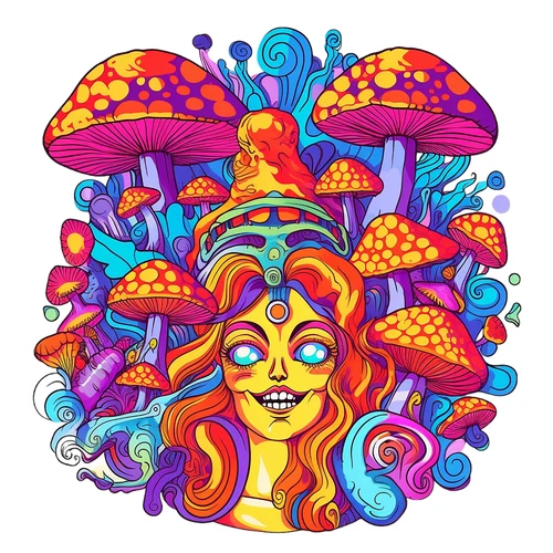 Psychedelic Magic Mushroom Groovy Trippy Hippie Self Adhesive Vinyl Sticker