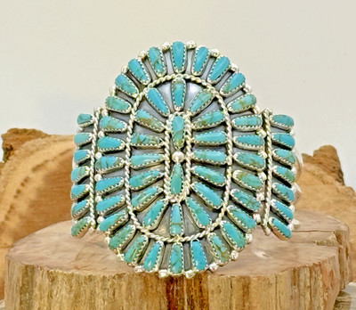 Marie Smith Navajo Sterling Silver Turquoise Cluster Cuff Bracelet--1229.26
