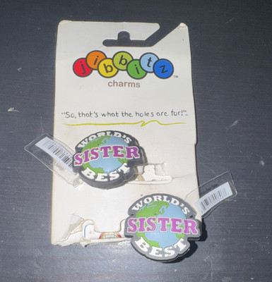 Jibbitz World's Best Sister Shoe Charm Set of 2 Rubber Graphic Multicolor