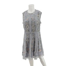 Mac Duggal Embellished Floral Tulle Mini Dress – Periwinkle Blue/Lavender Sequin